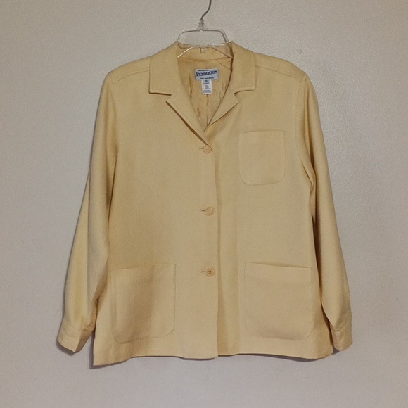 Pendleton Canary Yellow herringbone 85% silk 15% wool pants suit - Picture 3 of 14